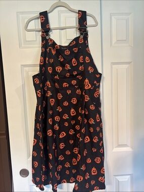 BloomChic Black Midi Pinafore Dress with Orange Pumpkin Print
